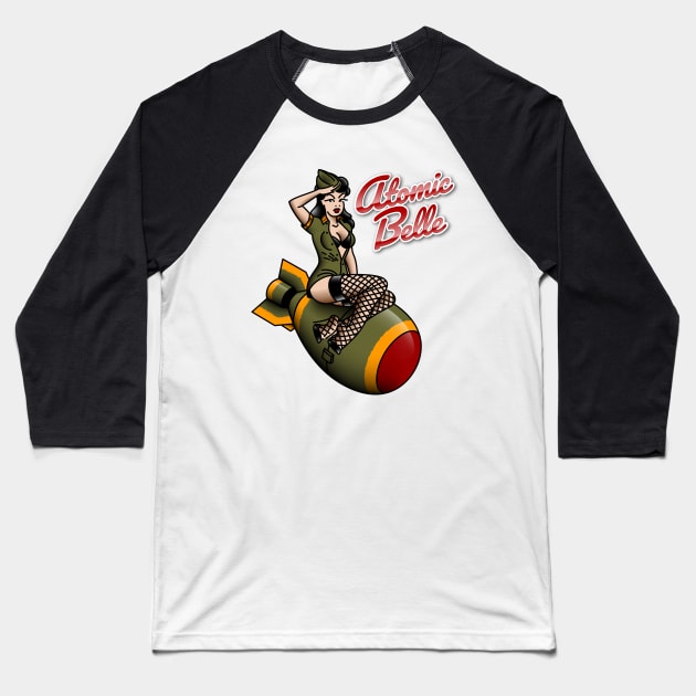 American Traditional Patriotic Atomic Bomb Belle Pin-up Girl Baseball T-Shirt by OldSalt